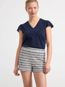 Toppar & T-Shirts>Lindex V-Ringad Topp Med Halbroderad Arm Navy