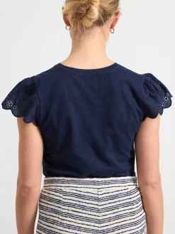 Toppar & T-Shirts>Lindex V-Ringad Topp Med Halbroderad Arm Navy