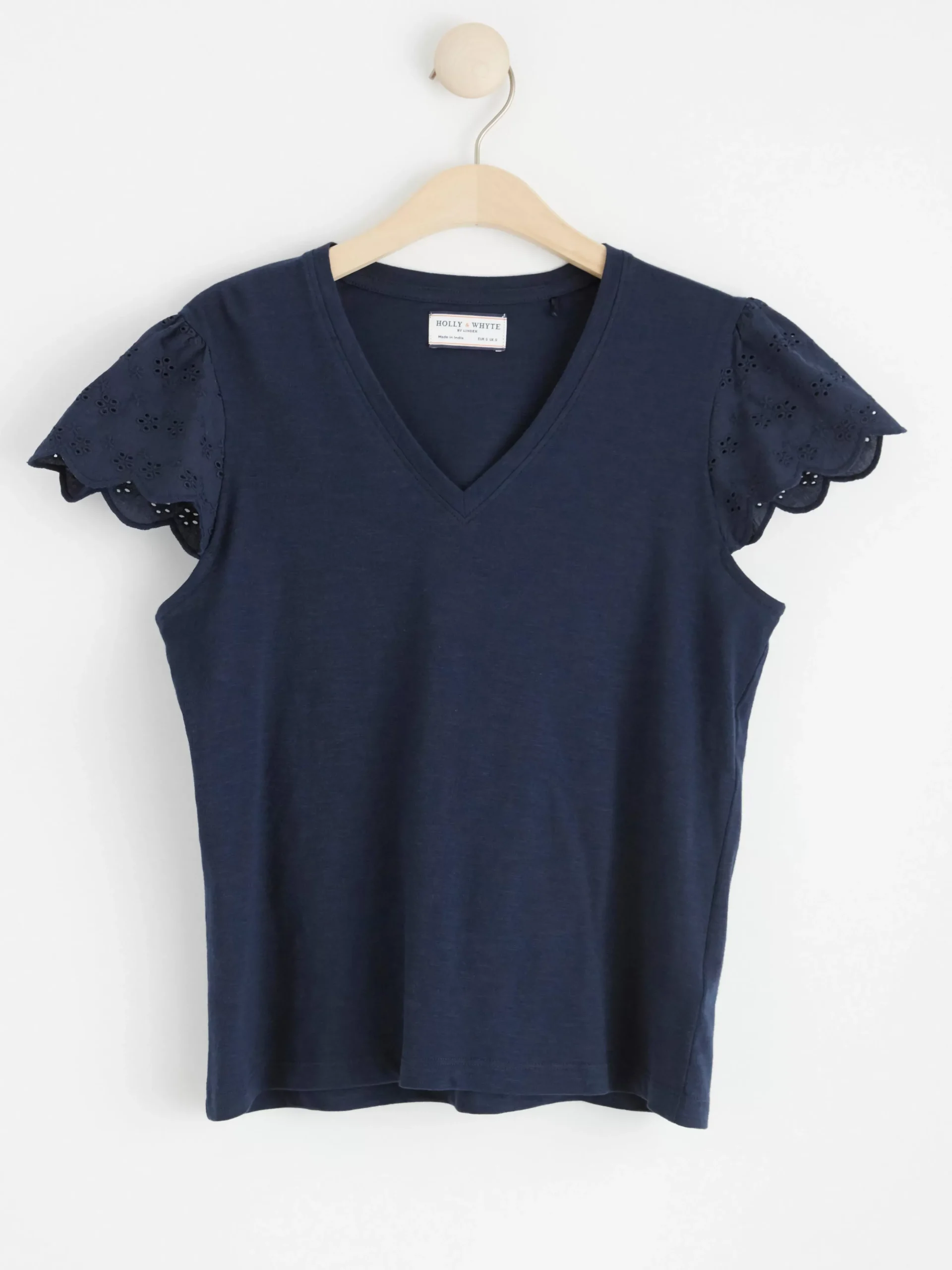 Toppar & T-Shirts>Lindex V-Ringad Topp Med Halbroderad Arm Navy